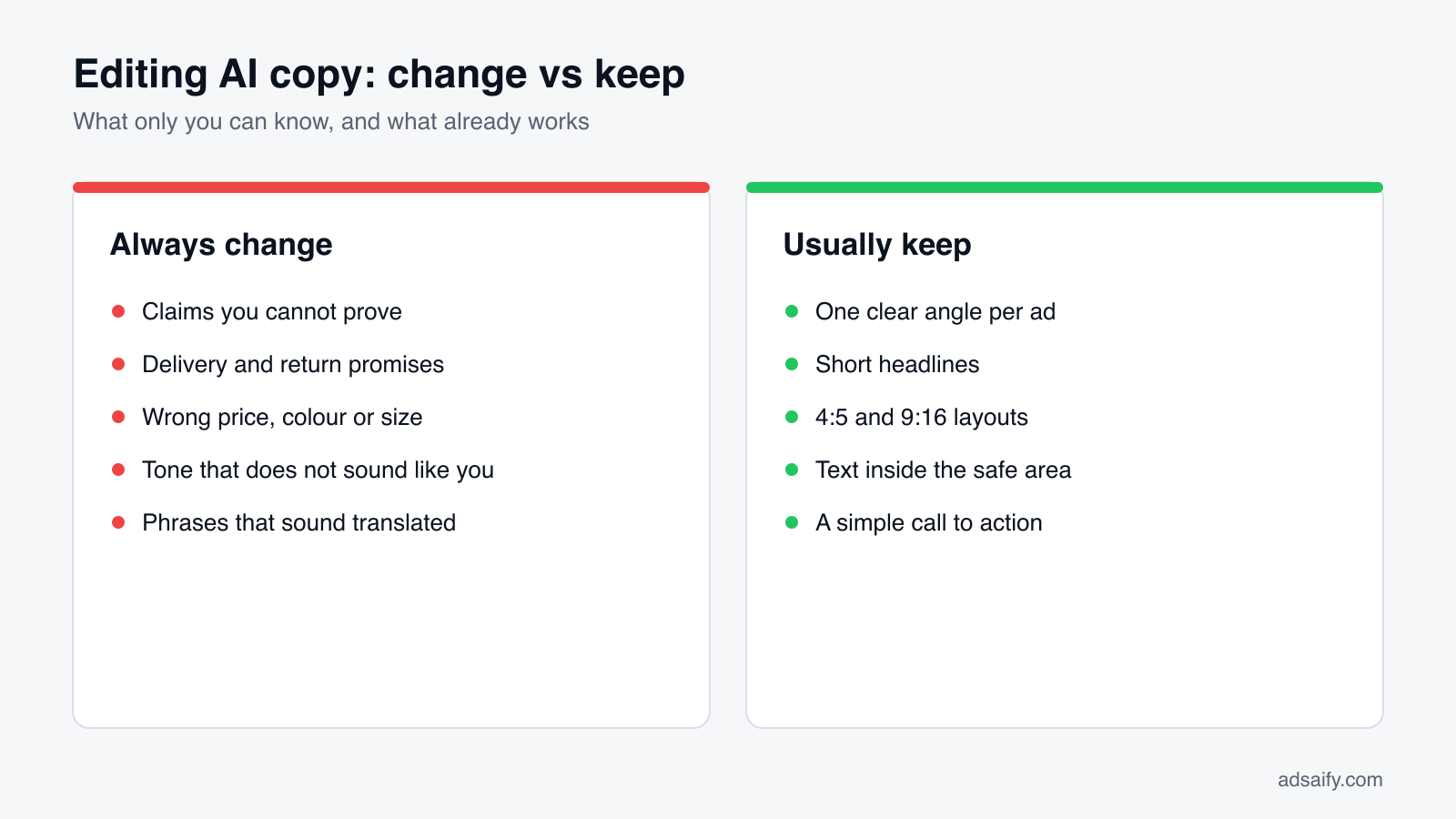 Editing AI copy: change vs keep: What only you can know, and what already works